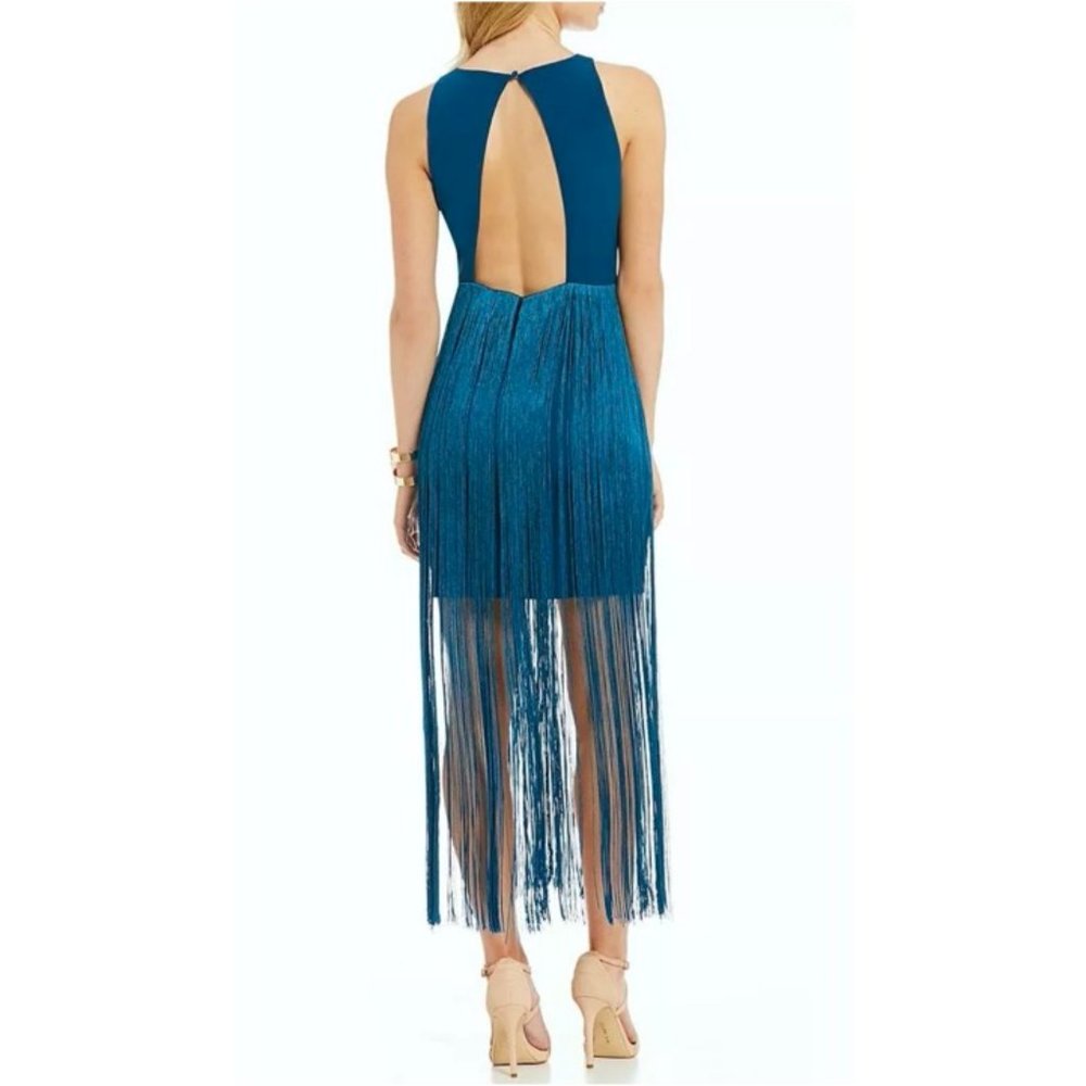 Aidan Mattox Teal Cocktail Dress Long Fringe NWT - Picture 5 of 6